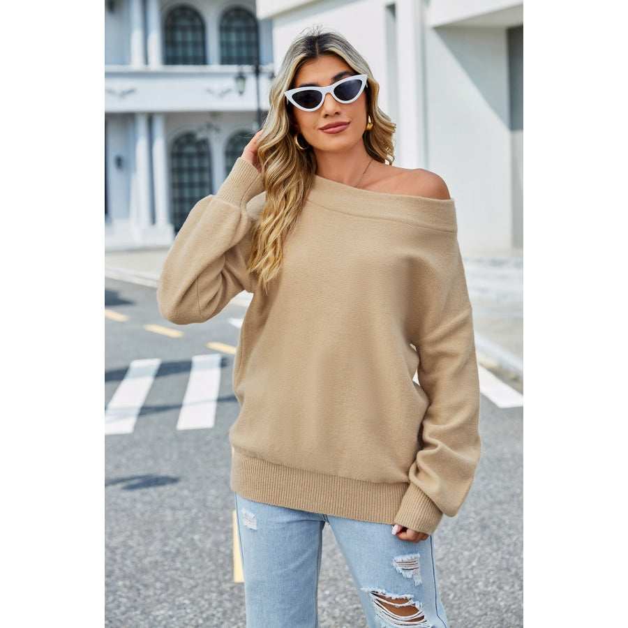 Long Sleeve Ribbed Trim Sweater Sand / S