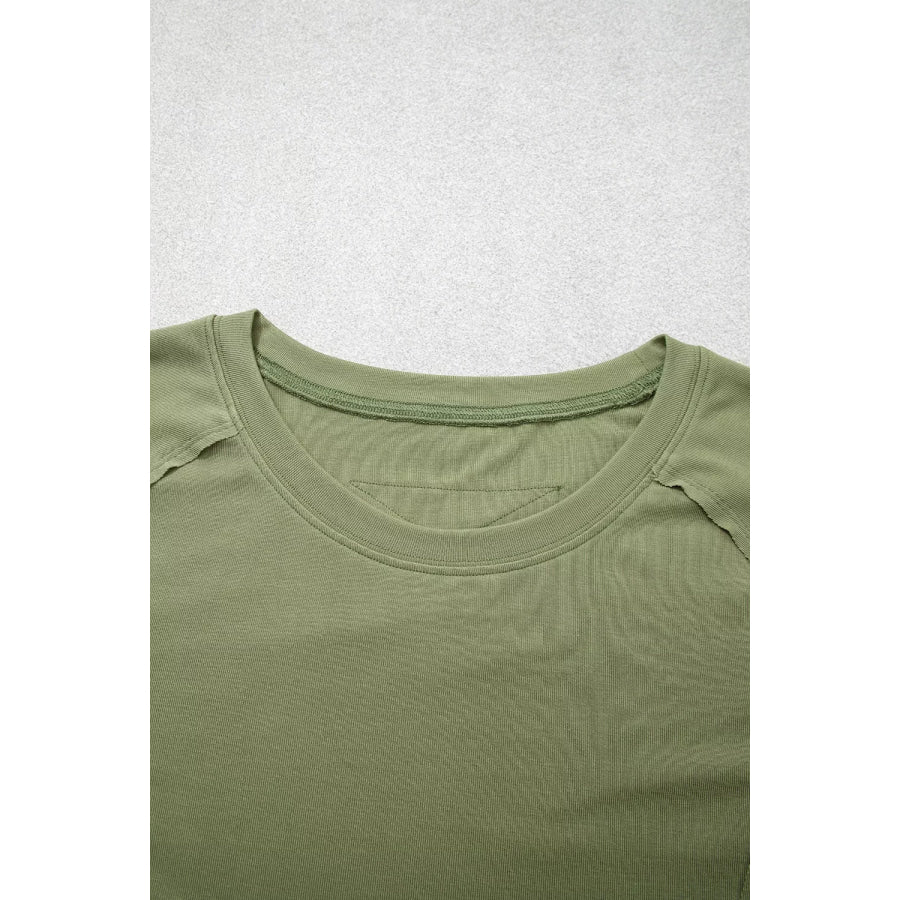 Long Sleeve Round Neck Paneling T-Shirt Apparel and Accessories