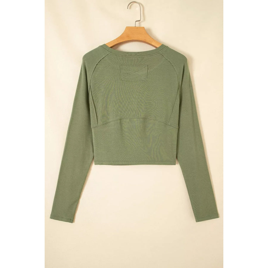 Long Sleeve Round Neck Paneling T-Shirt Apparel and Accessories