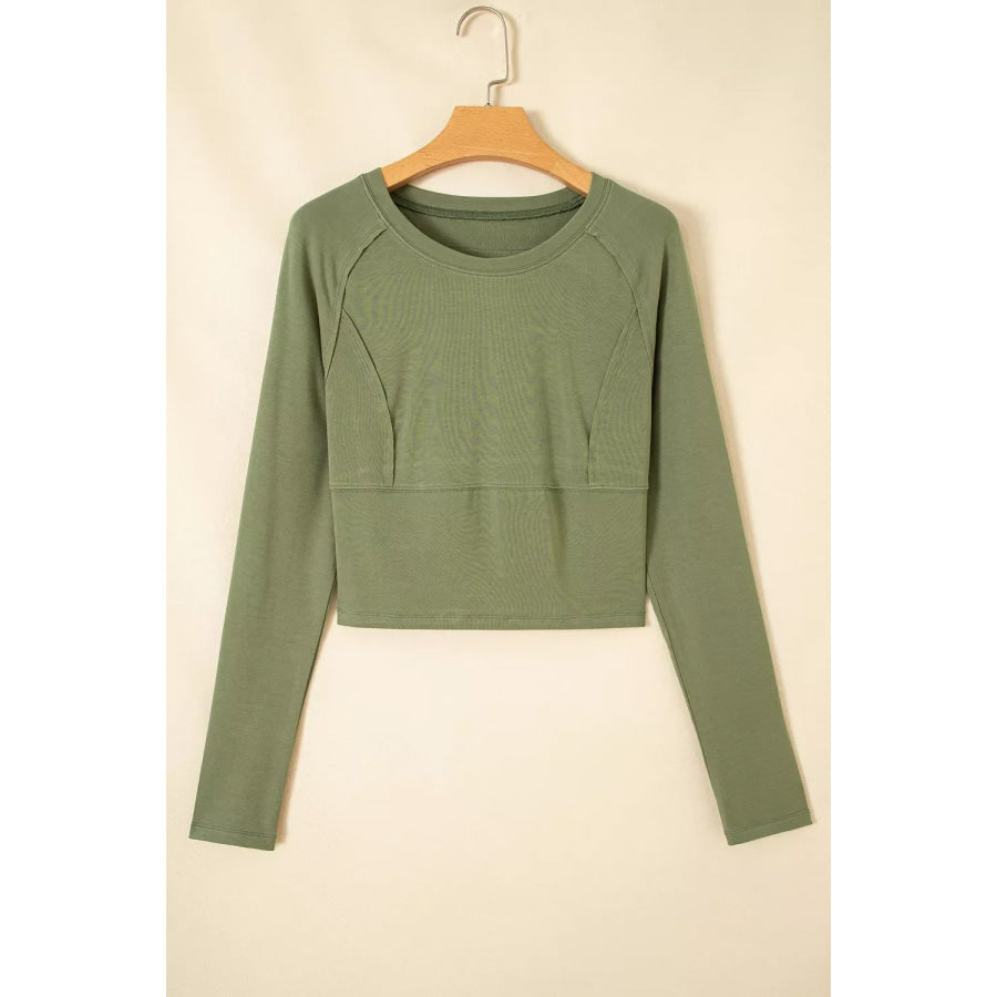 Long Sleeve Round Neck Paneling T-Shirt Apparel and Accessories