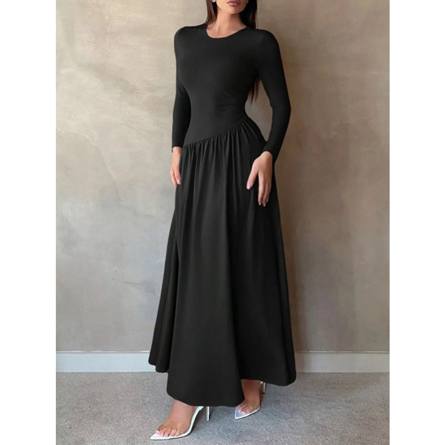 Long Sleeve Ruched A-Line Maxi Dress Apparel and Accessories