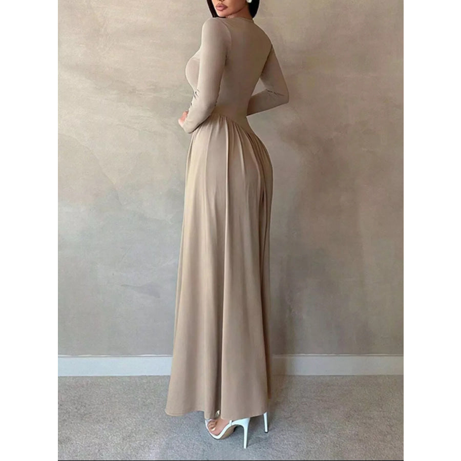 Long Sleeve Ruched A-Line Maxi Dress Apparel and Accessories