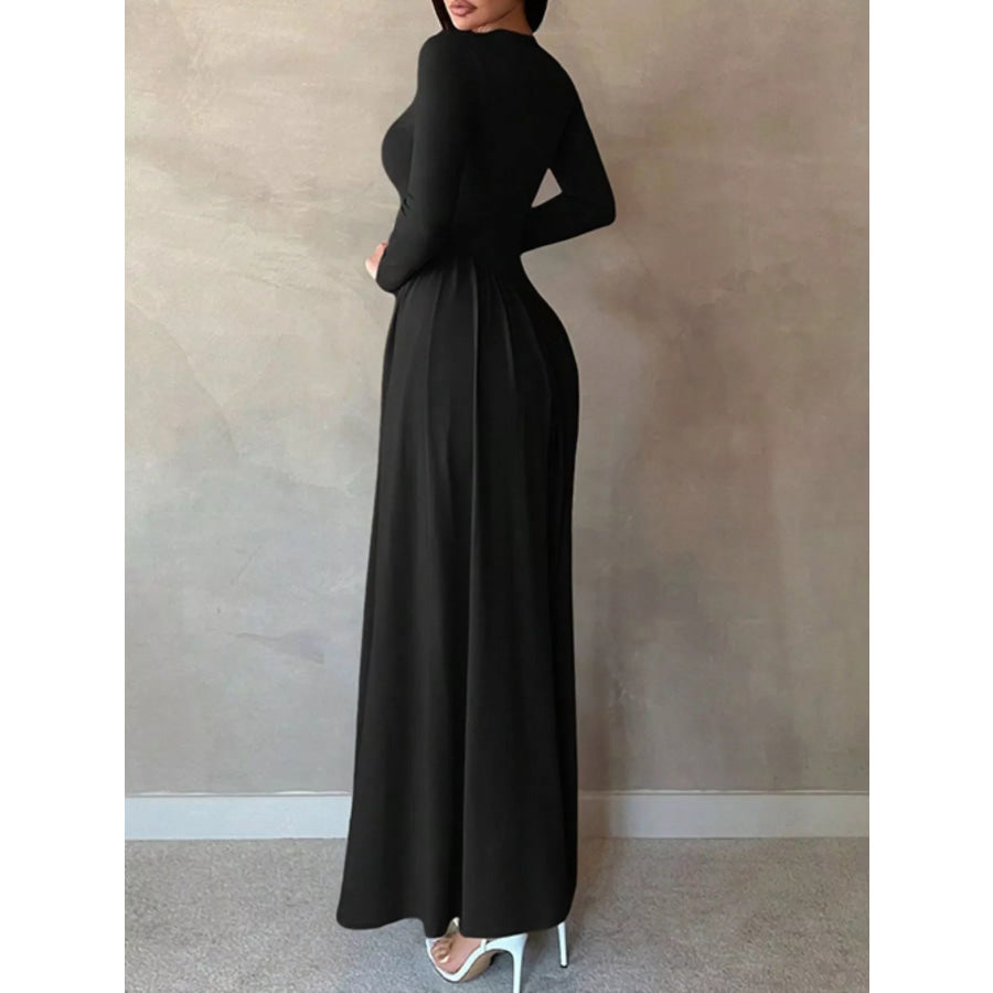 Long Sleeve Ruched A-Line Maxi Dress Apparel and Accessories