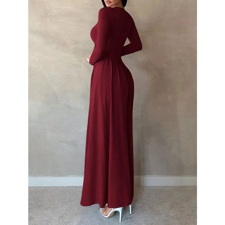 Long Sleeve Ruched A-Line Maxi Dress Apparel and Accessories