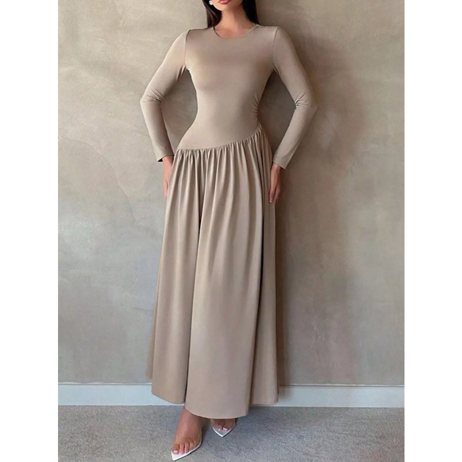 Long Sleeve Ruched A-Line Maxi Dress Apparel and Accessories