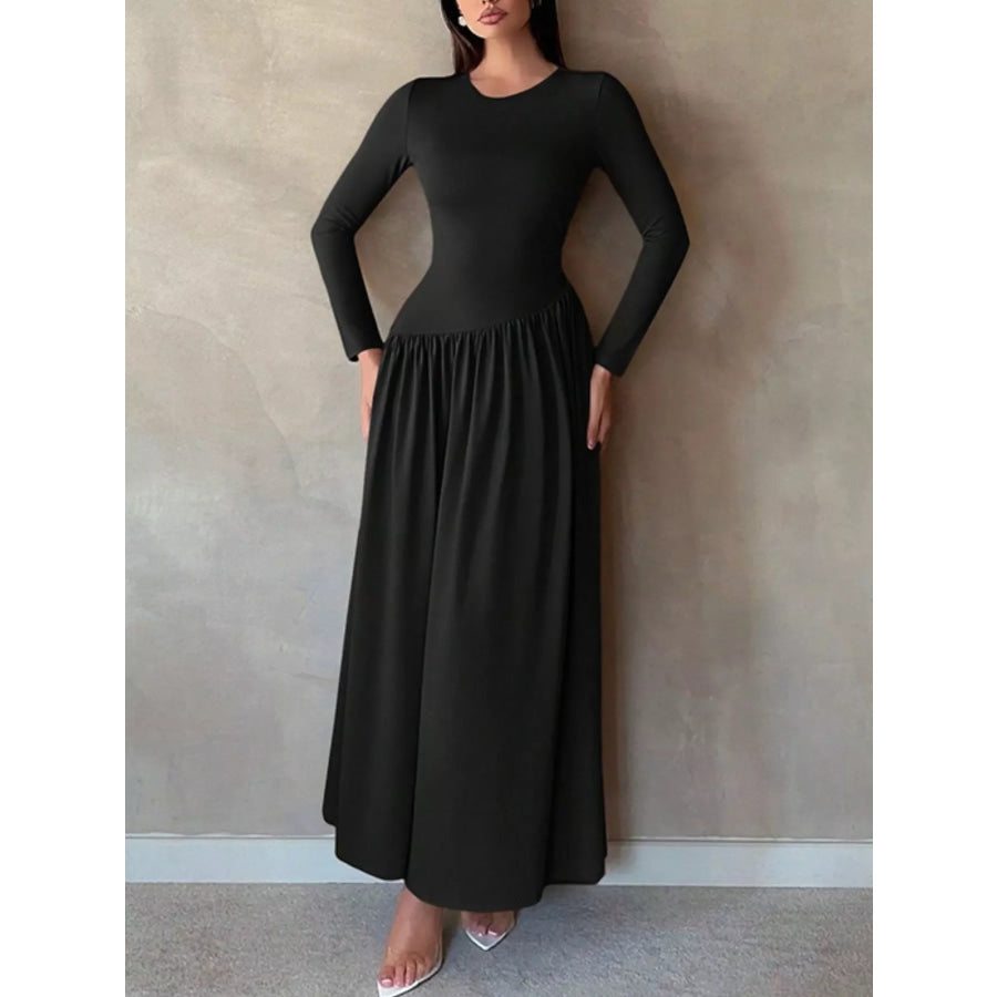 Long Sleeve Ruched A-Line Maxi Dress Apparel and Accessories