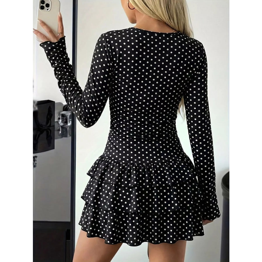 Long Sleeve Ruffled Hem Mini Dress Apparel and Accessories