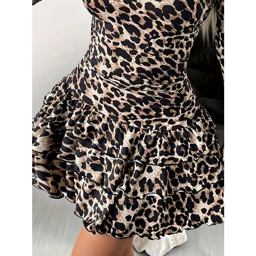Long Sleeve Ruffled Hem Mini Dress Apparel and Accessories