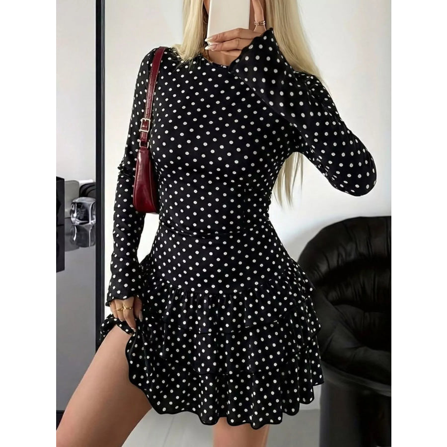 Long Sleeve Ruffled Hem Mini Dress Apparel and Accessories