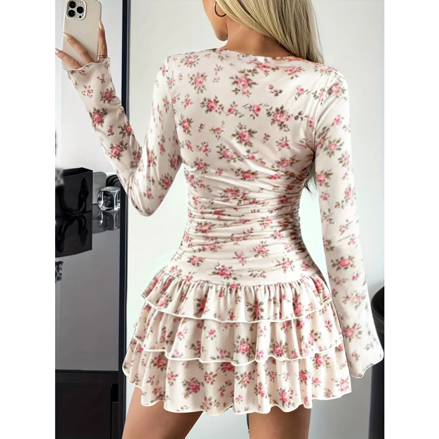 Long Sleeve Ruffled Hem Mini Dress Apparel and Accessories
