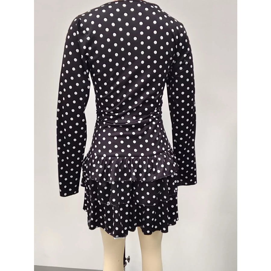 Long Sleeve Ruffled Hem Mini Dress Apparel and Accessories