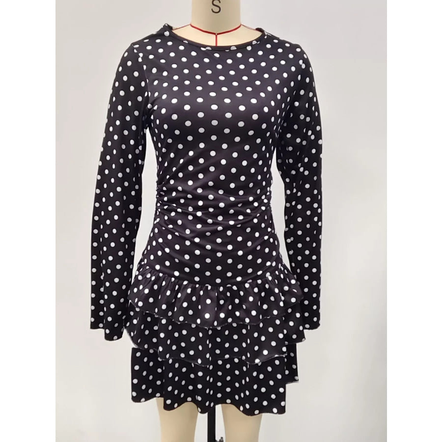 Long Sleeve Ruffled Hem Mini Dress Apparel and Accessories