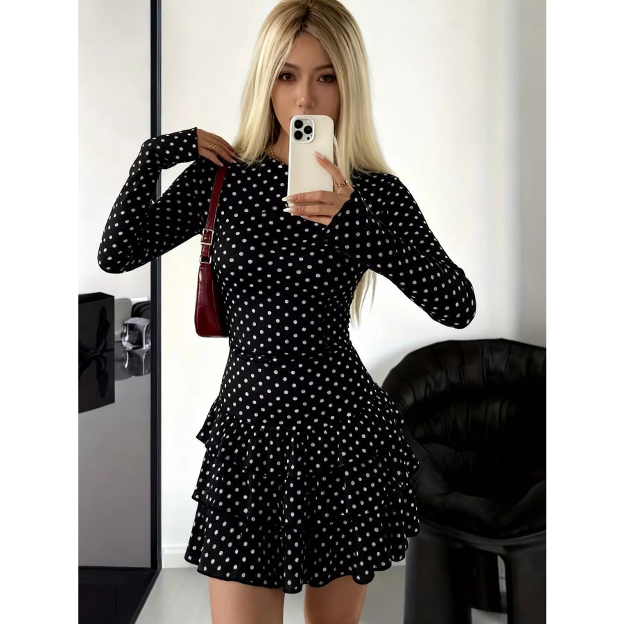 Long Sleeve Ruffled Hem Mini Dress Apparel and Accessories