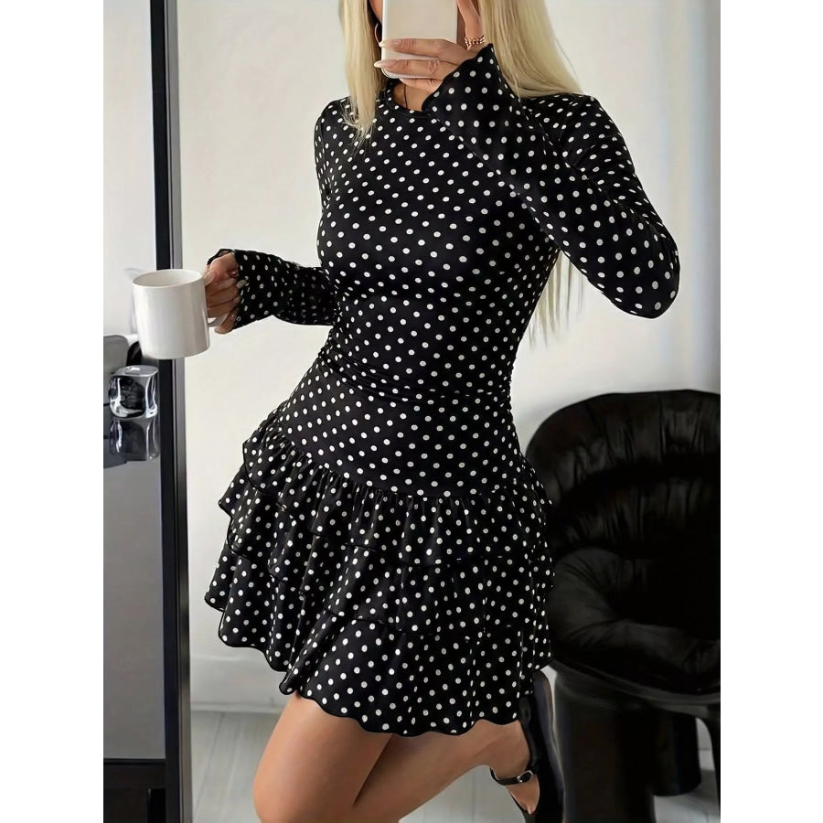 Long Sleeve Ruffled Hem Mini Dress Black / XS Apparel and Accessories