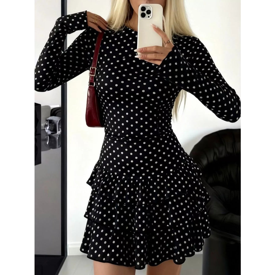 Long Sleeve Ruffled Hem Mini Dress Black / XS Apparel and Accessories