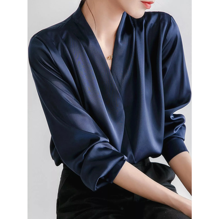 Long Sleeve Satin Blouse Apparel and Accessories