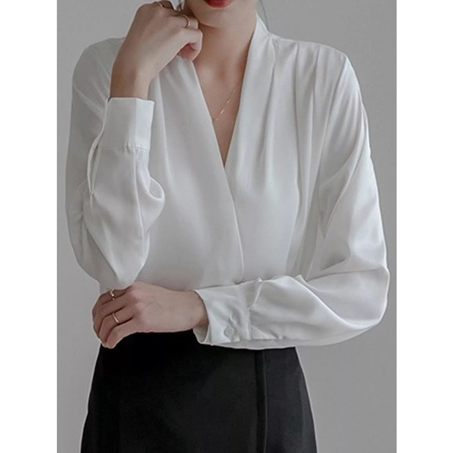 Long Sleeve Satin Blouse White-Long / S Apparel and Accessories