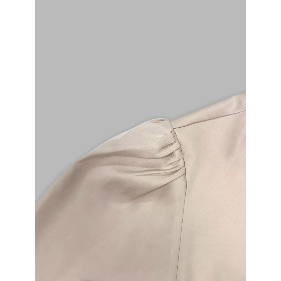 Long Sleeve Satin Ruched Midi Dress Apparel and Accessories