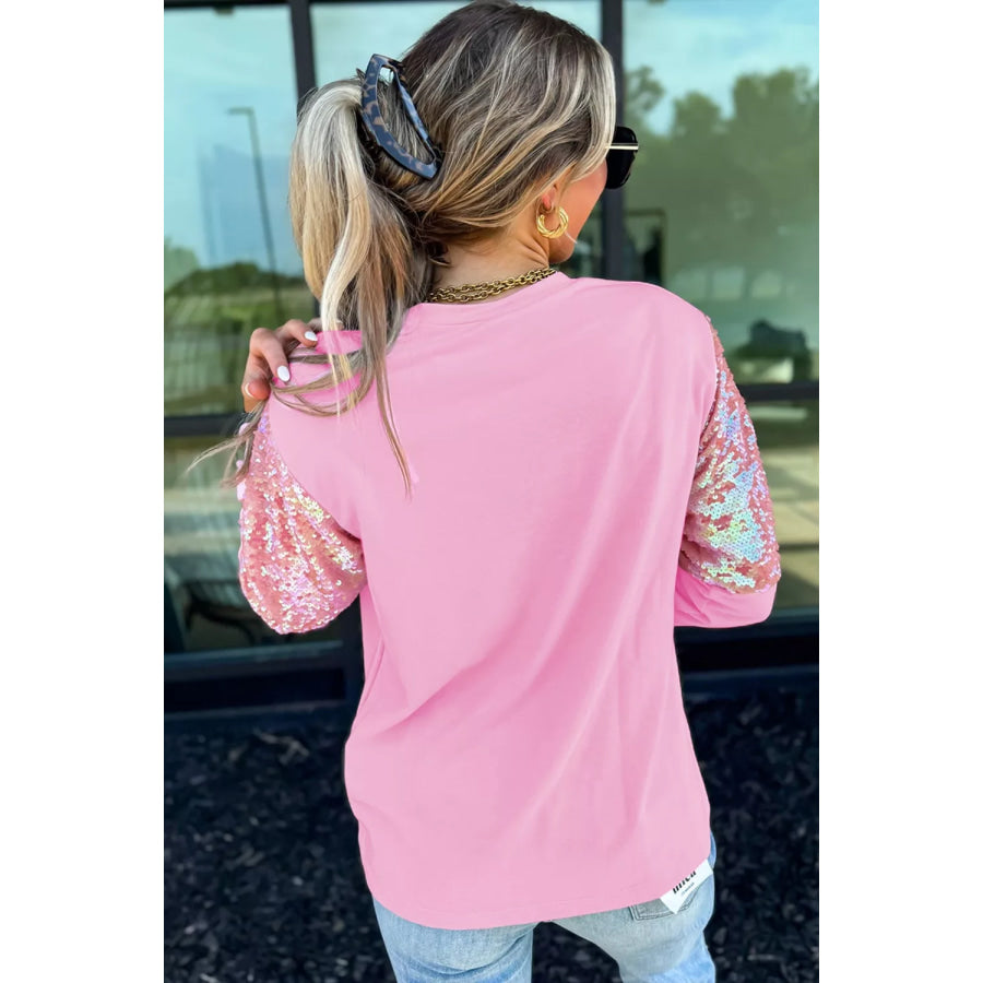 Long Sleeve Sequin Round Neck Pullover Top Apparel and Accessories