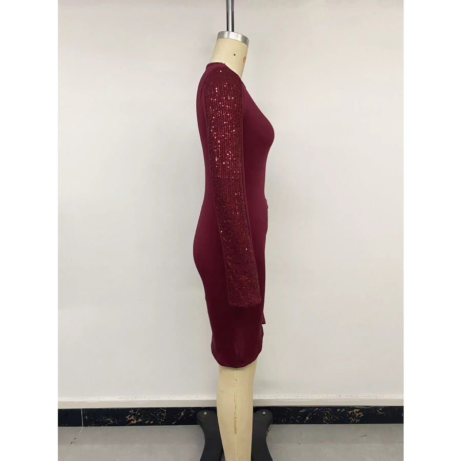 Long-Sleeve Sequin-Trimmed Bodycon Dress Apparel and Accessories