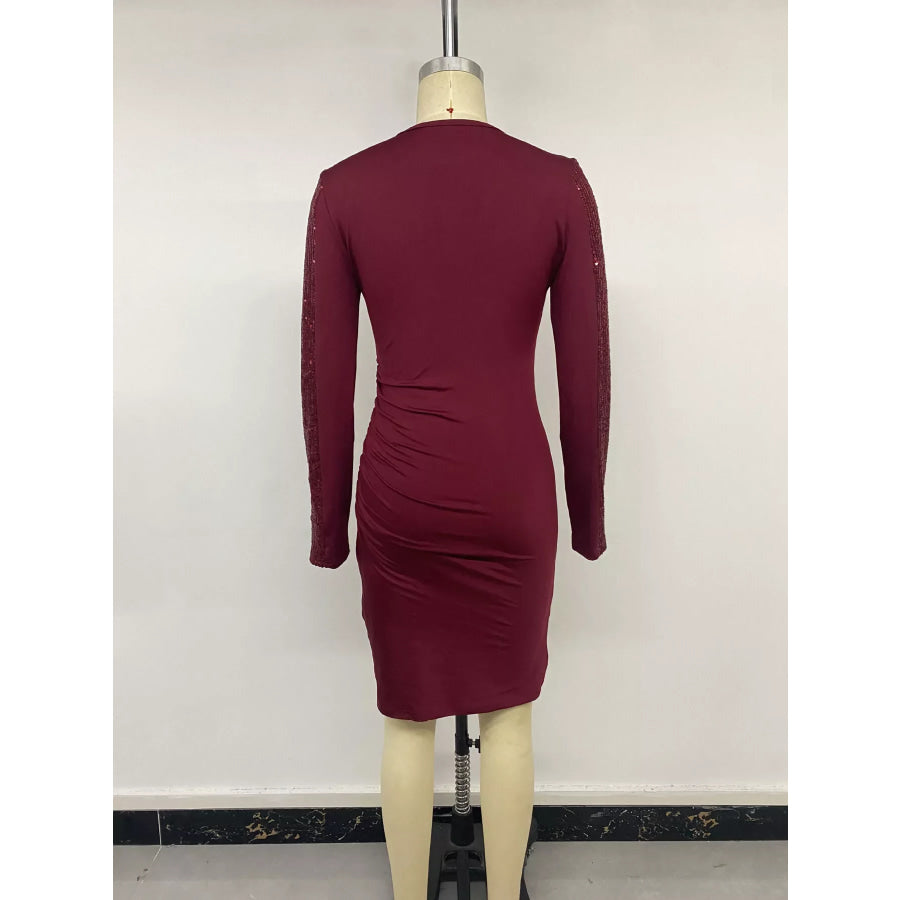 Long-Sleeve Sequin-Trimmed Bodycon Dress Apparel and Accessories