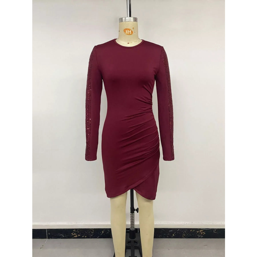 Long-Sleeve Sequin-Trimmed Bodycon Dress Apparel and Accessories