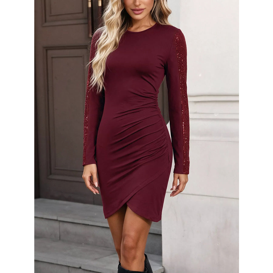 Long-Sleeve Sequin-Trimmed Bodycon Dress Apparel and Accessories