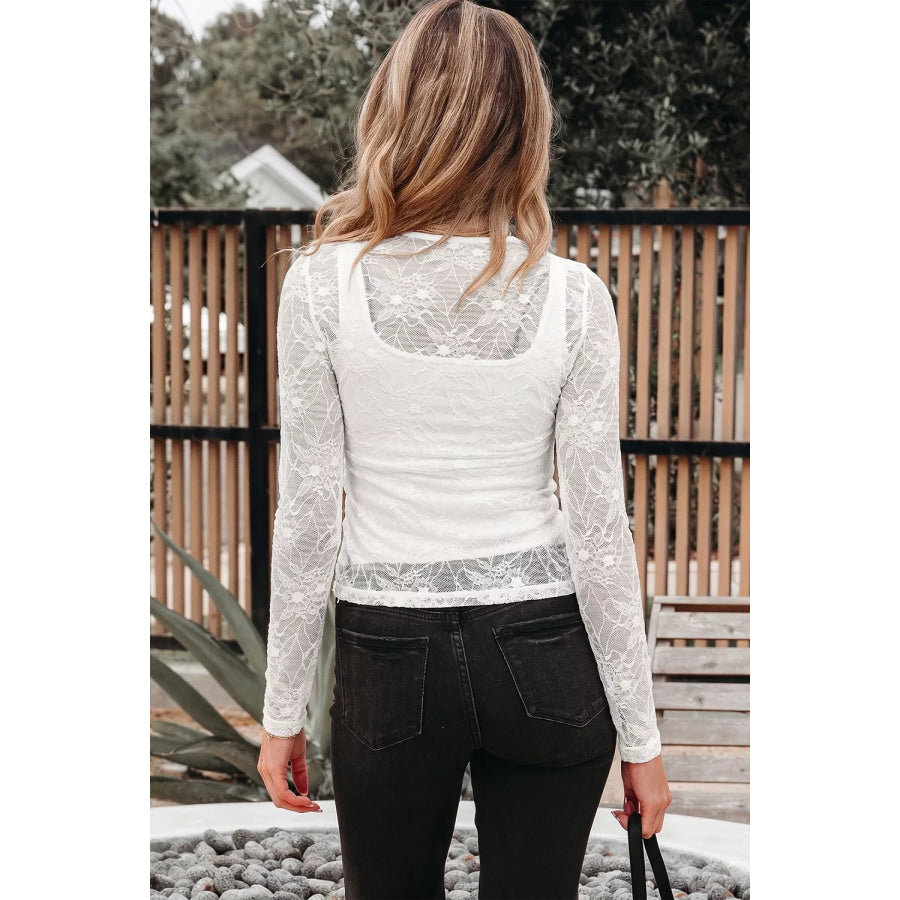 Long Sleeve Sheer Mesh Lace Top Apparel and Accessories