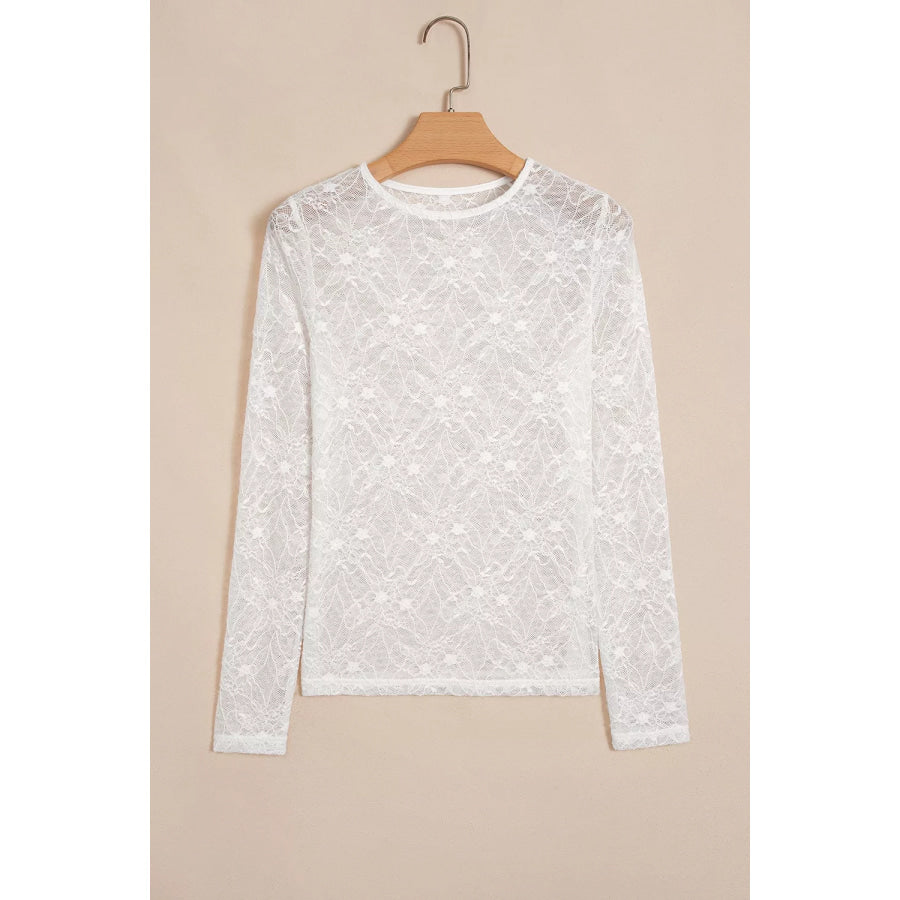 Long Sleeve Sheer Mesh Lace Top Apparel and Accessories