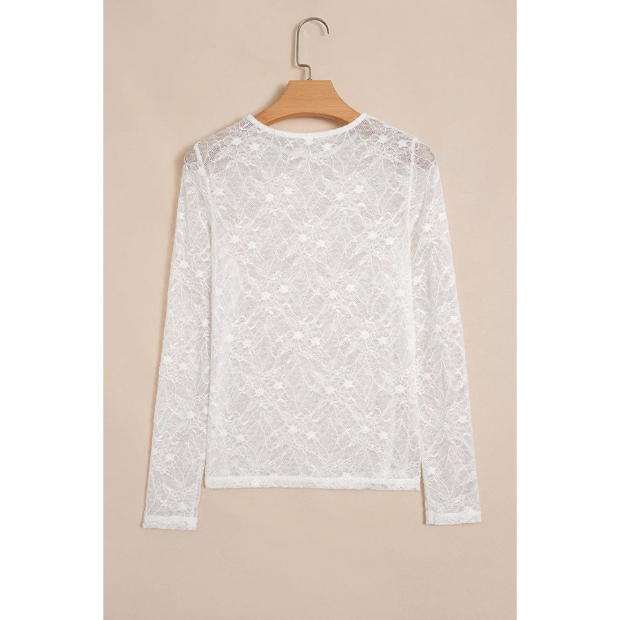 Long Sleeve Sheer Mesh Lace Top Apparel and Accessories