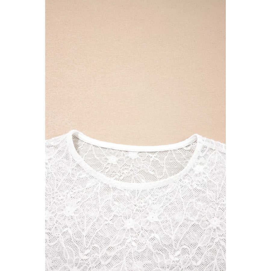 Long Sleeve Sheer Mesh Lace Top Apparel and Accessories