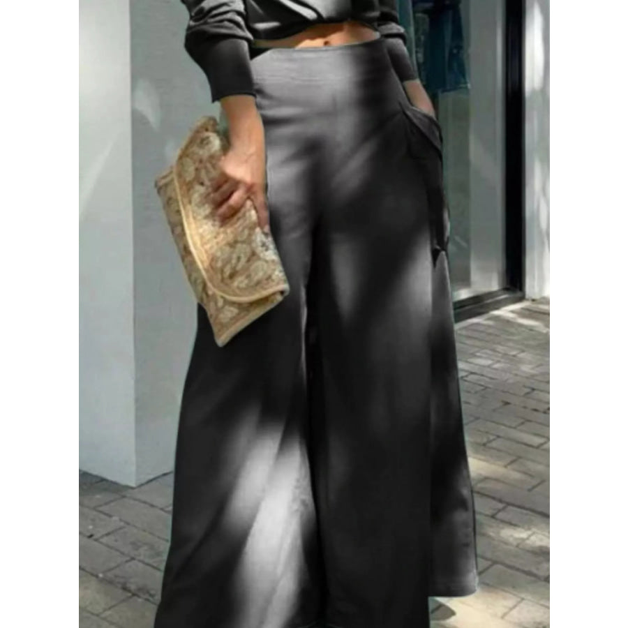 Long Sleeve Shirt and Wide Leg Pants Set Apparel and Accessories
