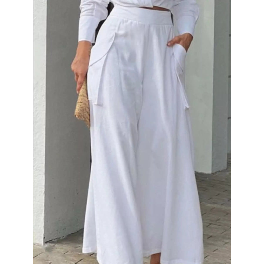 Long Sleeve Shirt and Wide Leg Pants Set Apparel and Accessories