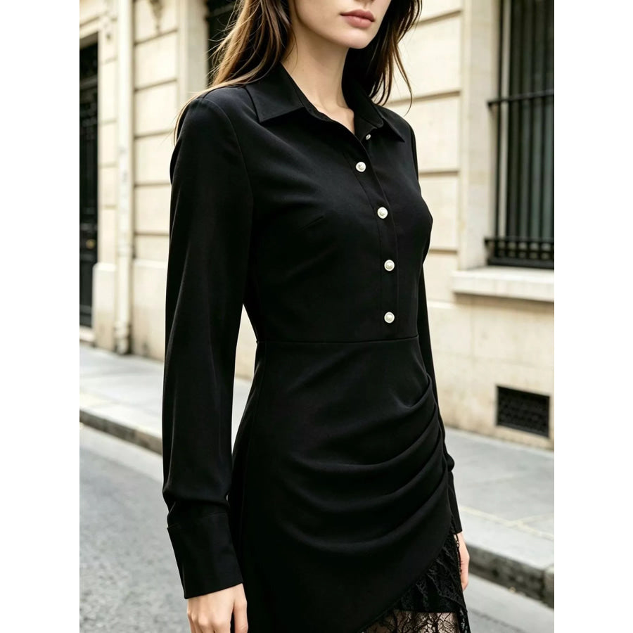 Long-Sleeve Shirt Dress with Lace Hem Apparel and Accessories