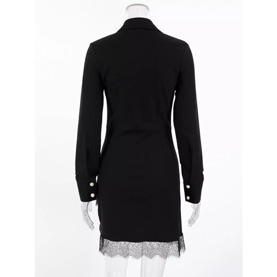 Long-Sleeve Shirt Dress with Lace Hem Apparel and Accessories