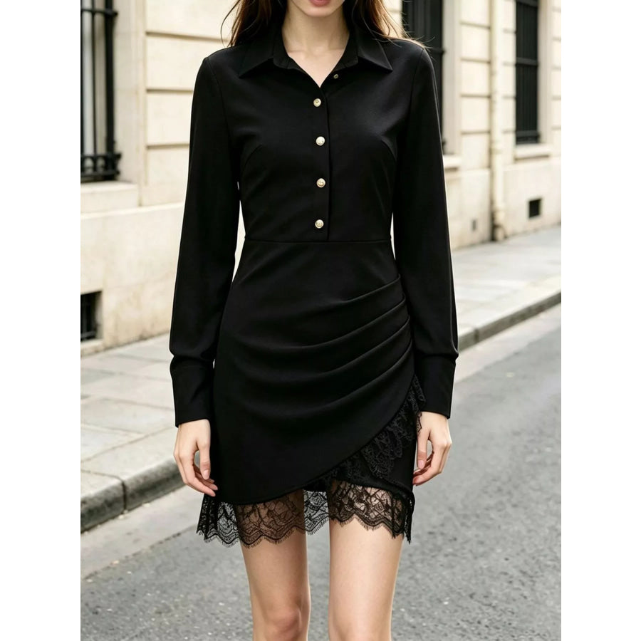 Long-Sleeve Shirt Dress with Lace Hem Apparel and Accessories