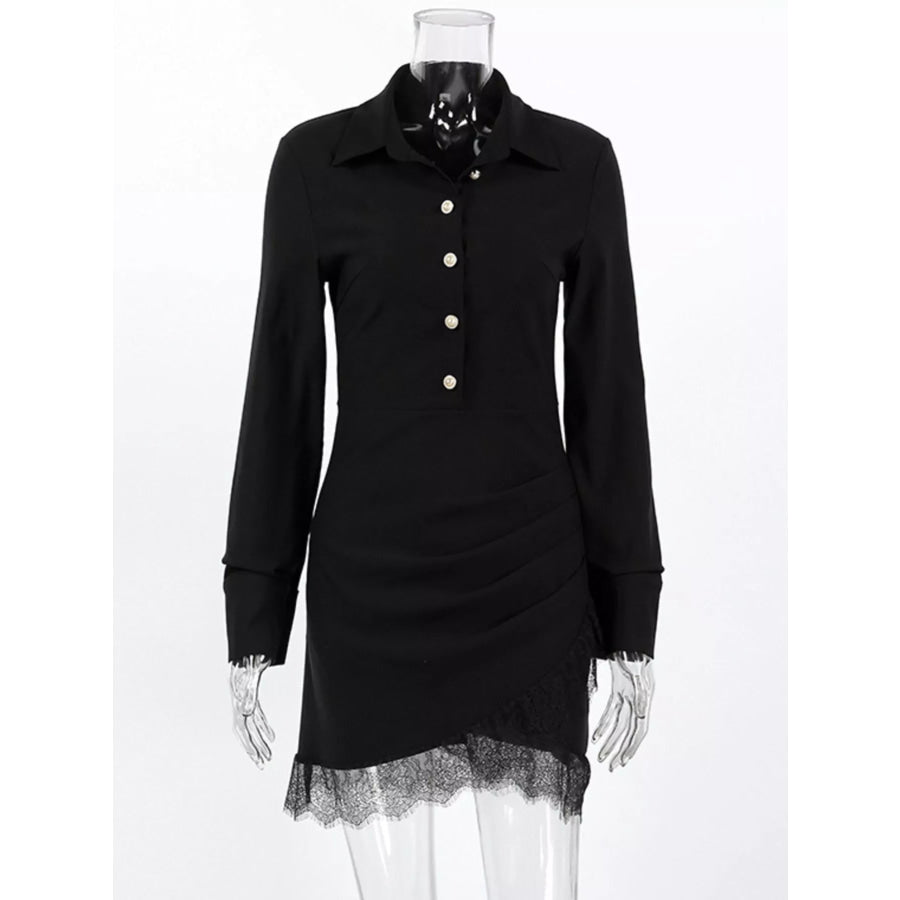 Long-Sleeve Shirt Dress with Lace Hem Apparel and Accessories