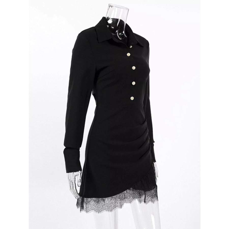 Long-Sleeve Shirt Dress with Lace Hem Apparel and Accessories