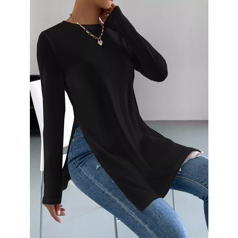 Long Sleeve Side Slit T-Shirt Apparel and Accessories
