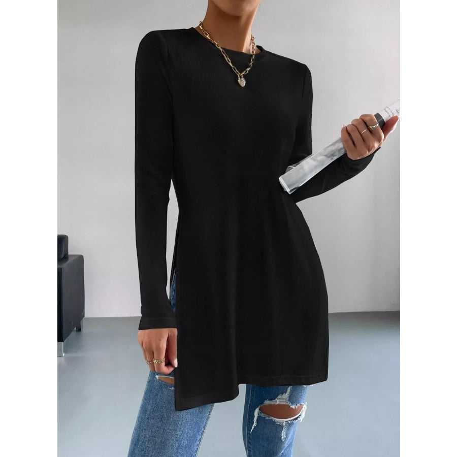 Long Sleeve Side Slit T-Shirt Apparel and Accessories