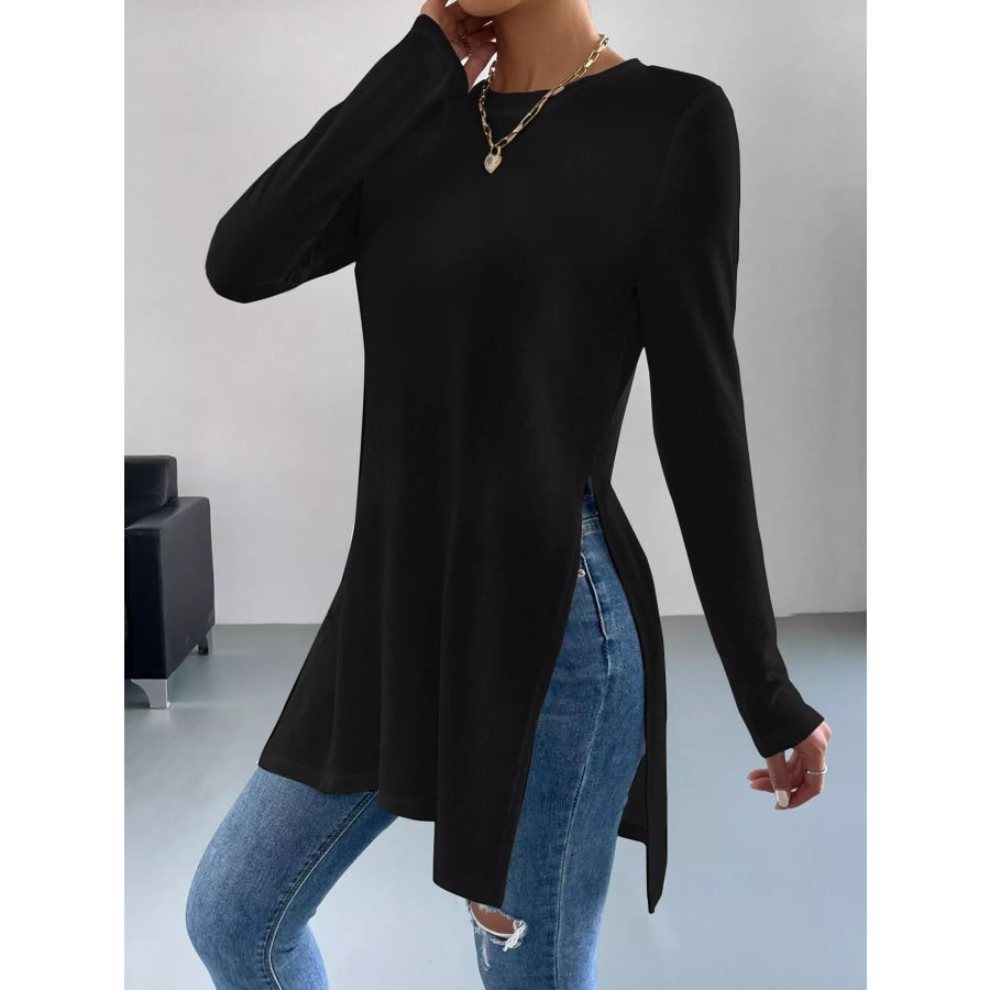 Long Sleeve Side Slit T-Shirt Apparel and Accessories