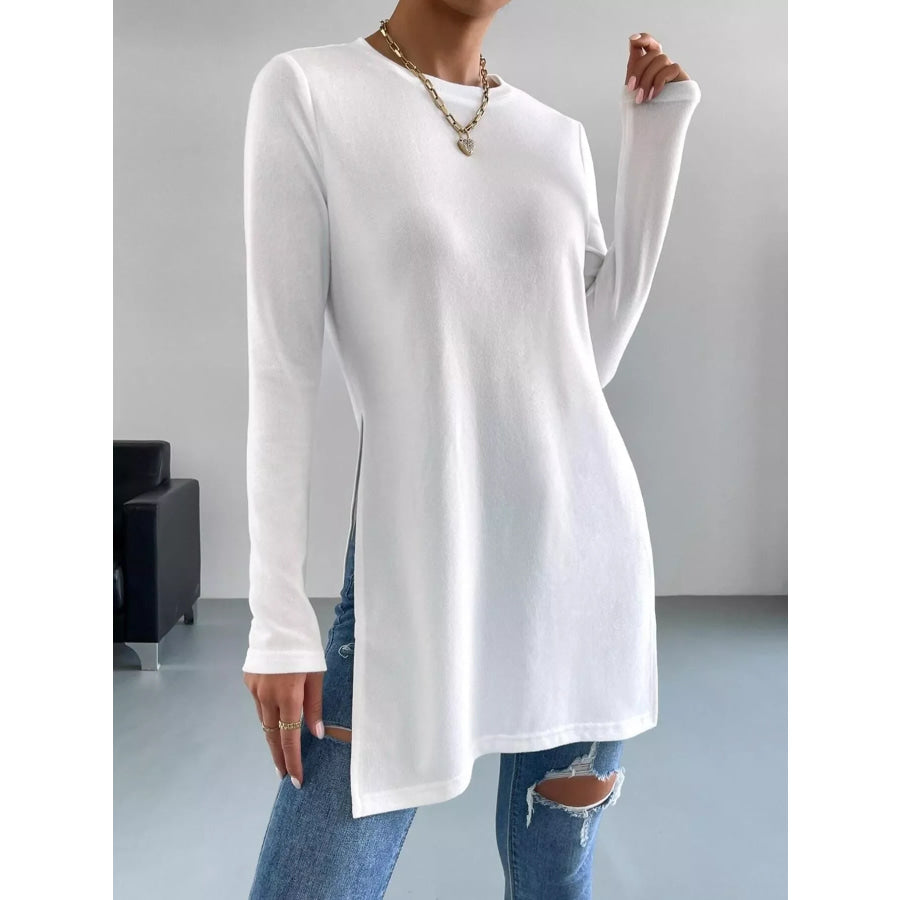 Long Sleeve Side Slit T-Shirt White / S Apparel and Accessories