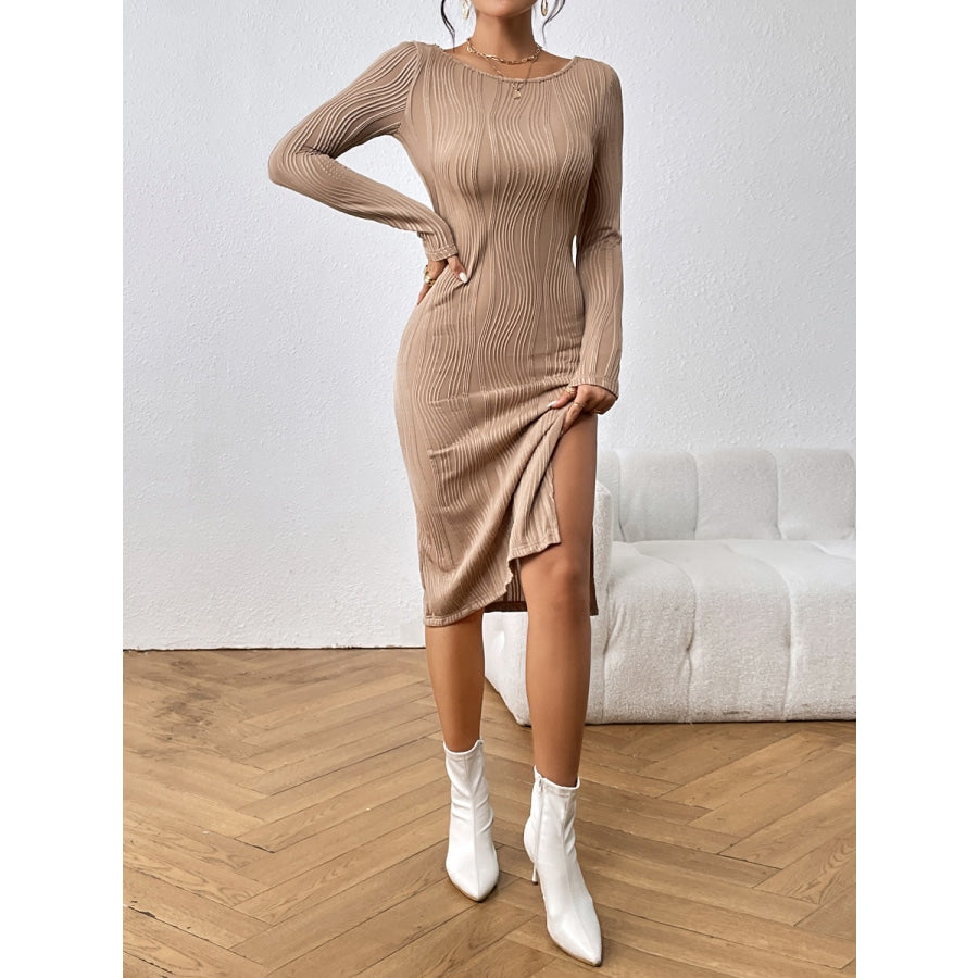 Long Sleeve Slit Midi Dress