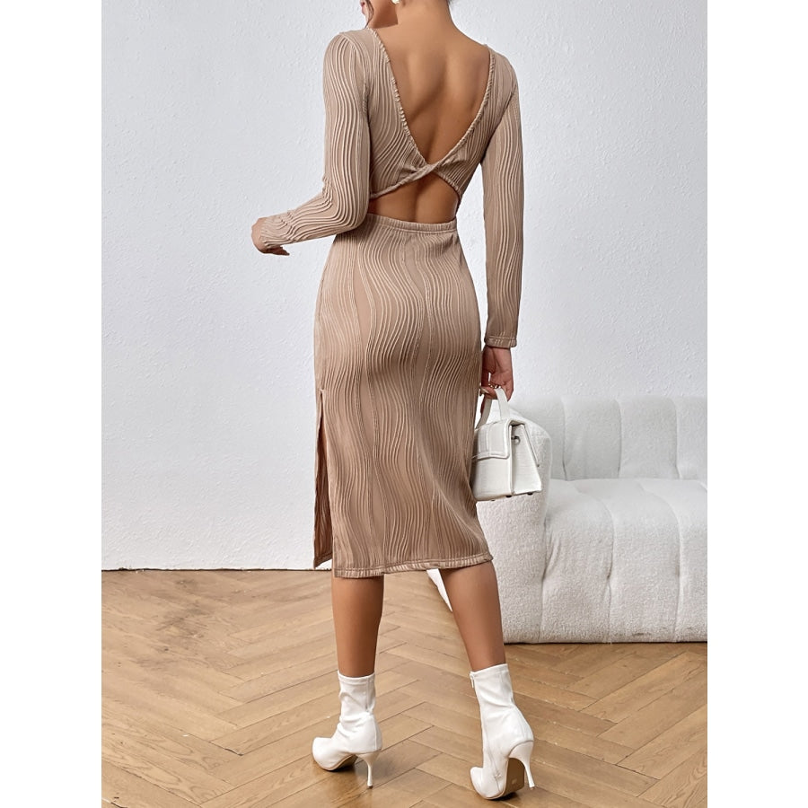 Long Sleeve Slit Midi Dress