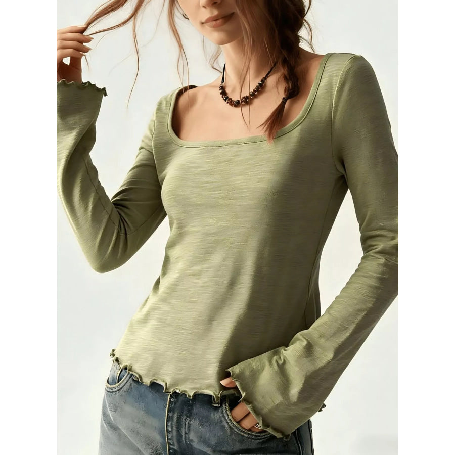 Long Sleeve Square Neck Slim-Fit T-Shirt Apparel and Accessories