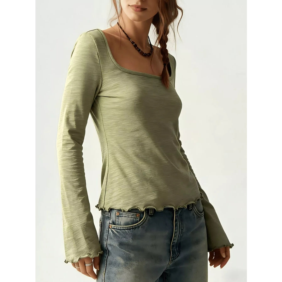 Long Sleeve Square Neck Slim-Fit T-Shirt Apparel and Accessories