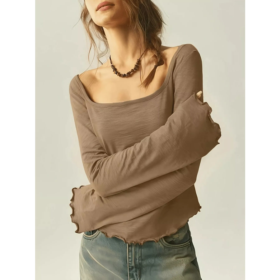 Long Sleeve Square Neck Slim-Fit T-Shirt Apparel and Accessories