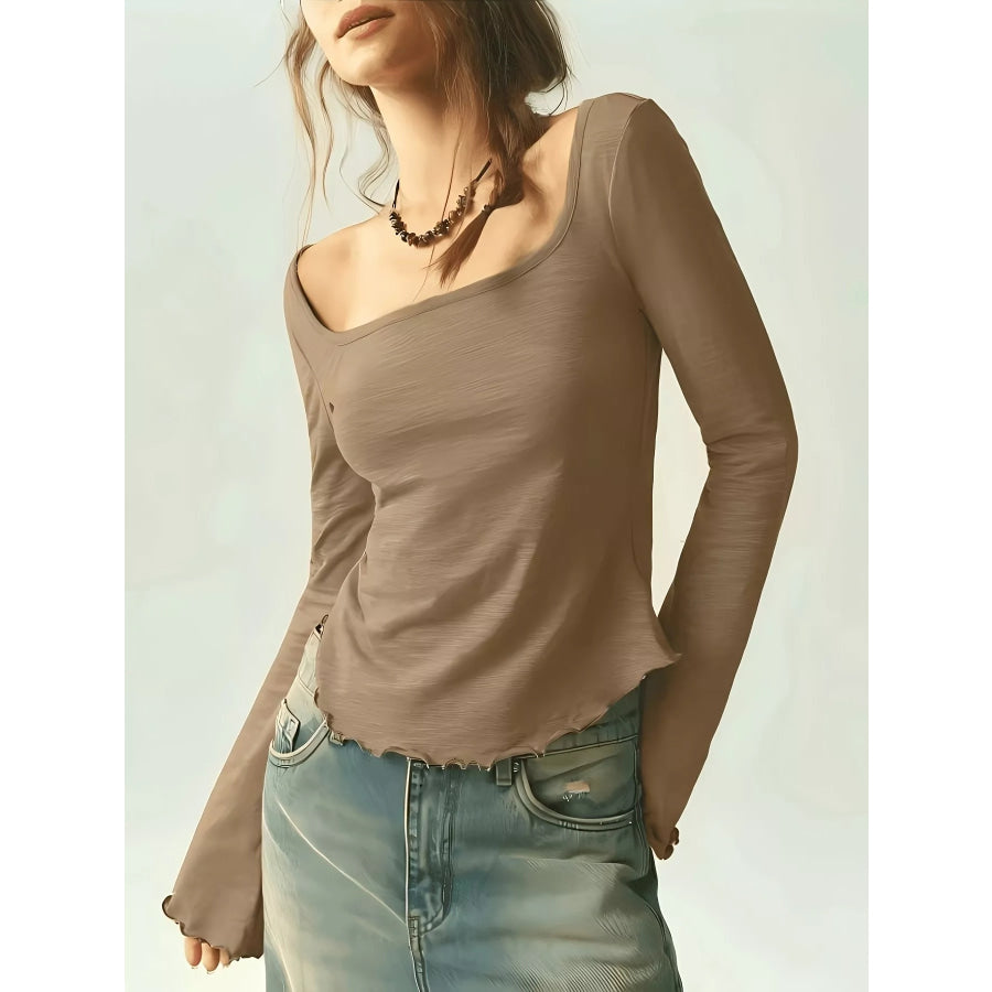 Long Sleeve Square Neck Slim-Fit T-Shirt Apparel and Accessories