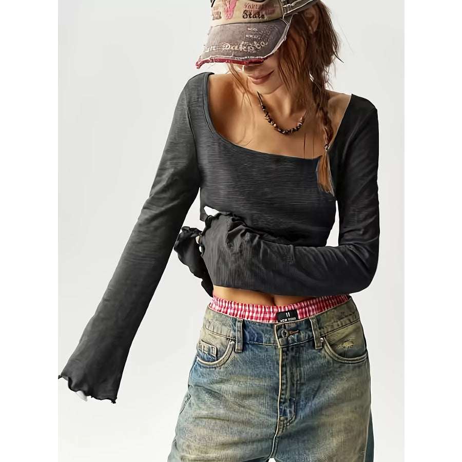 Long Sleeve Square Neck Slim-Fit T-Shirt Black / S Apparel and Accessories