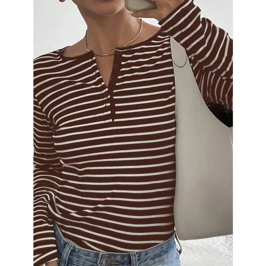 Long Sleeve Striped Henley T-Shirt Apparel and Accessories